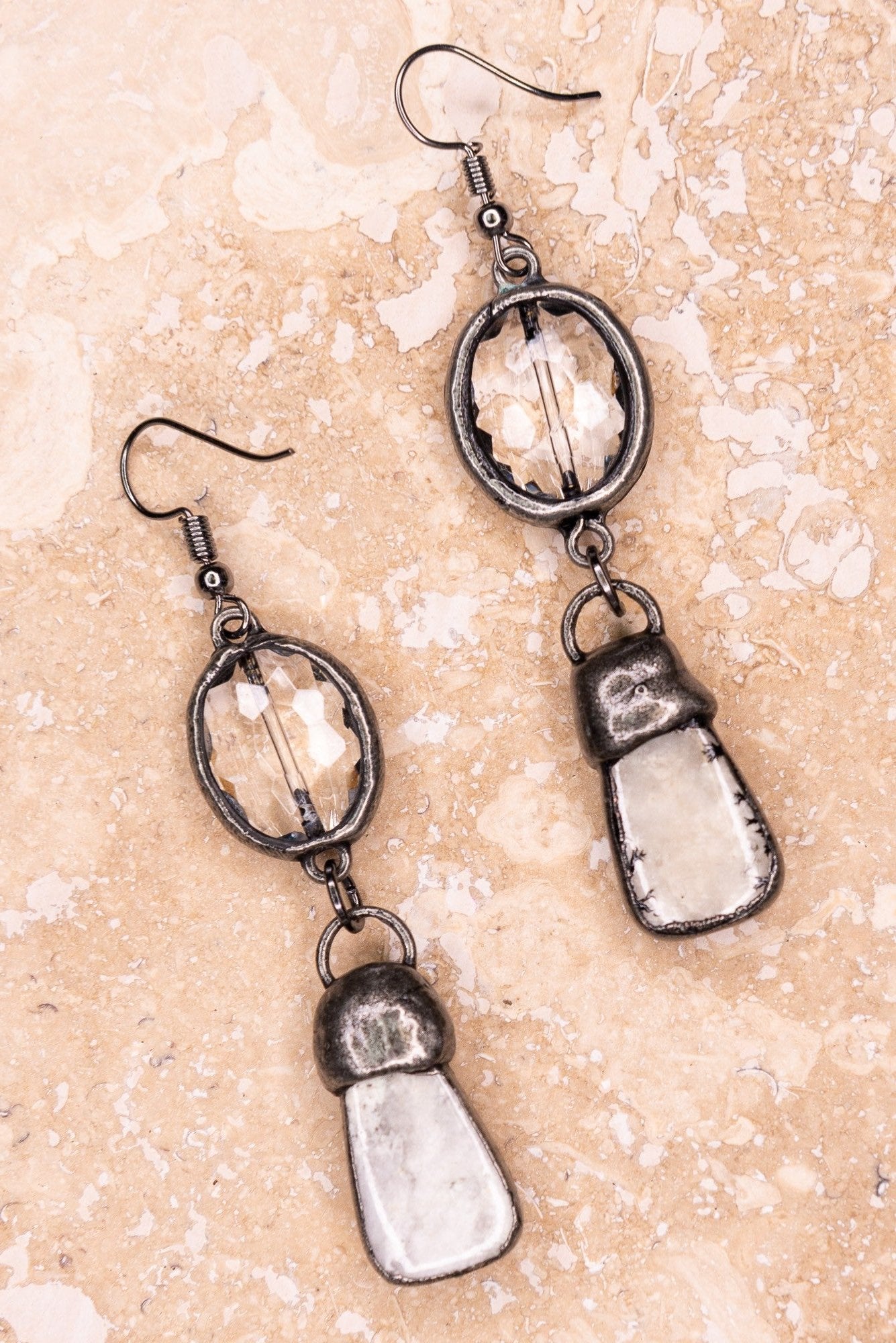 Soldered White Jasper & Crystal Earrings