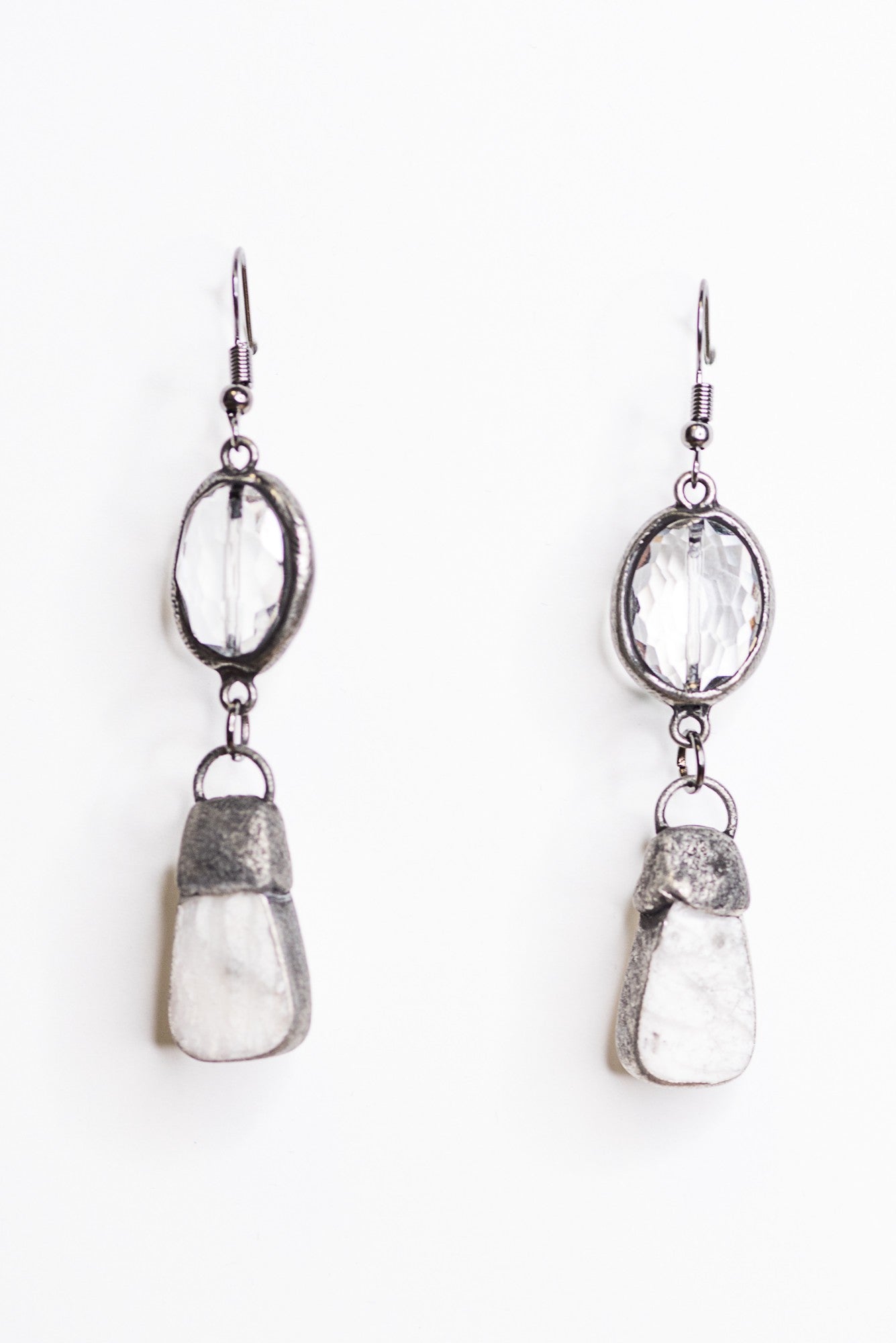 Soldered White Jasper & Crystal Earrings