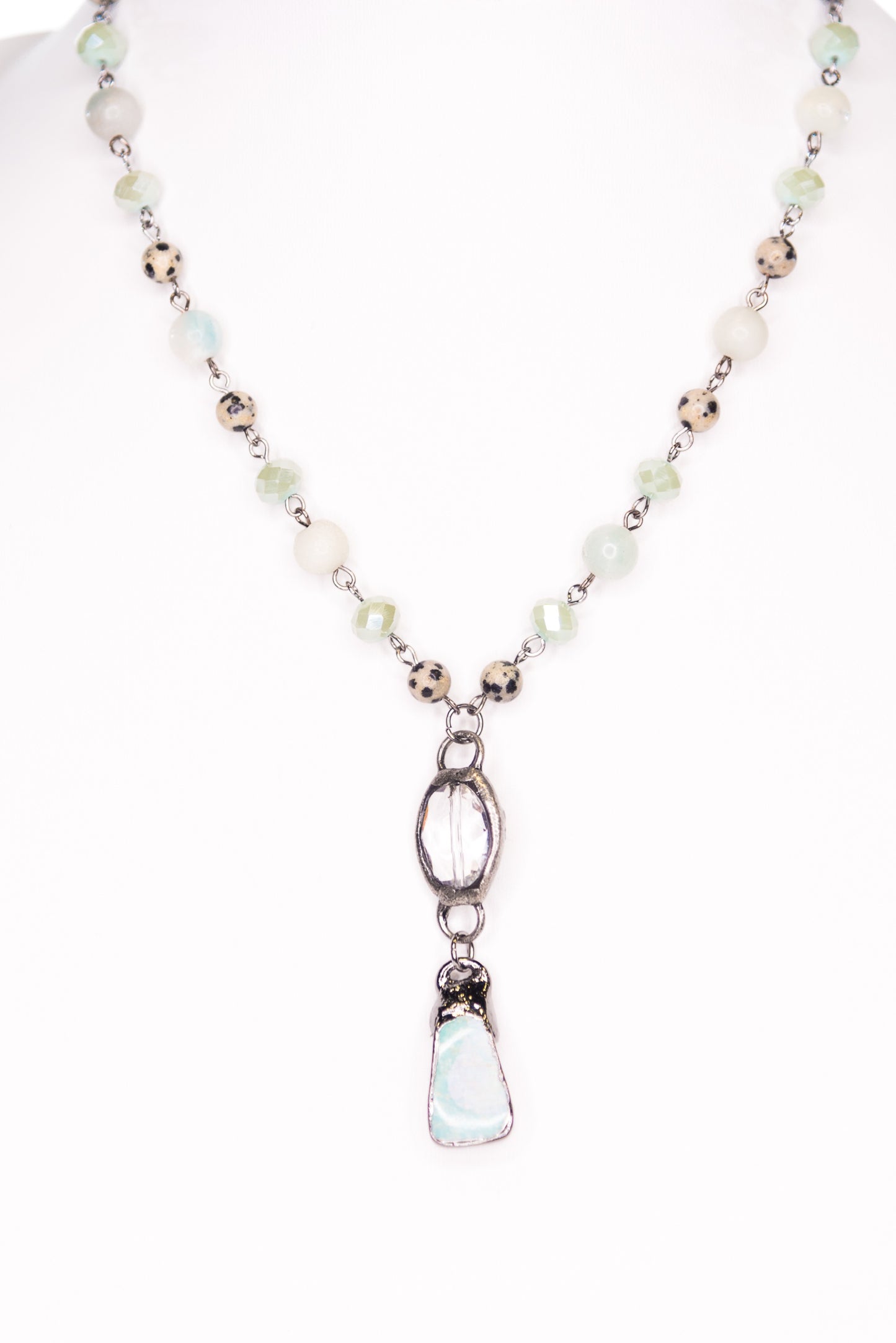 Soldered Blue Jade & Crystal Pendant Necklace