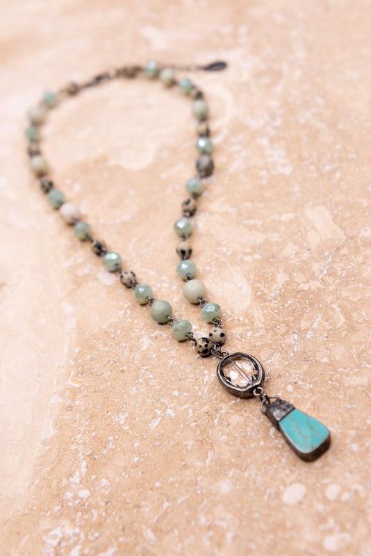 Soldered Blue Jade & Crystal Pendant Necklace