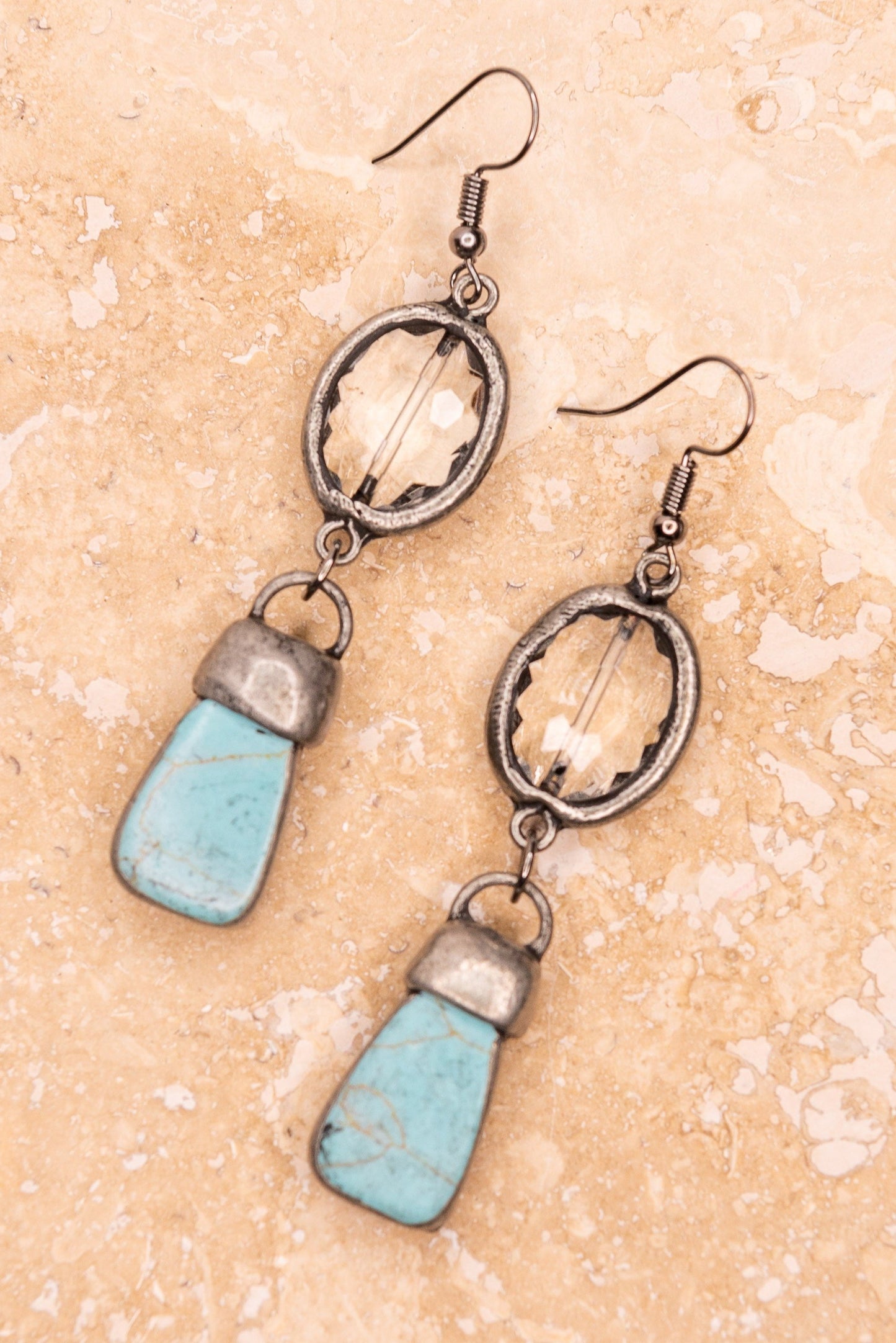 Soldered Blue Jade & Crystal Earrings