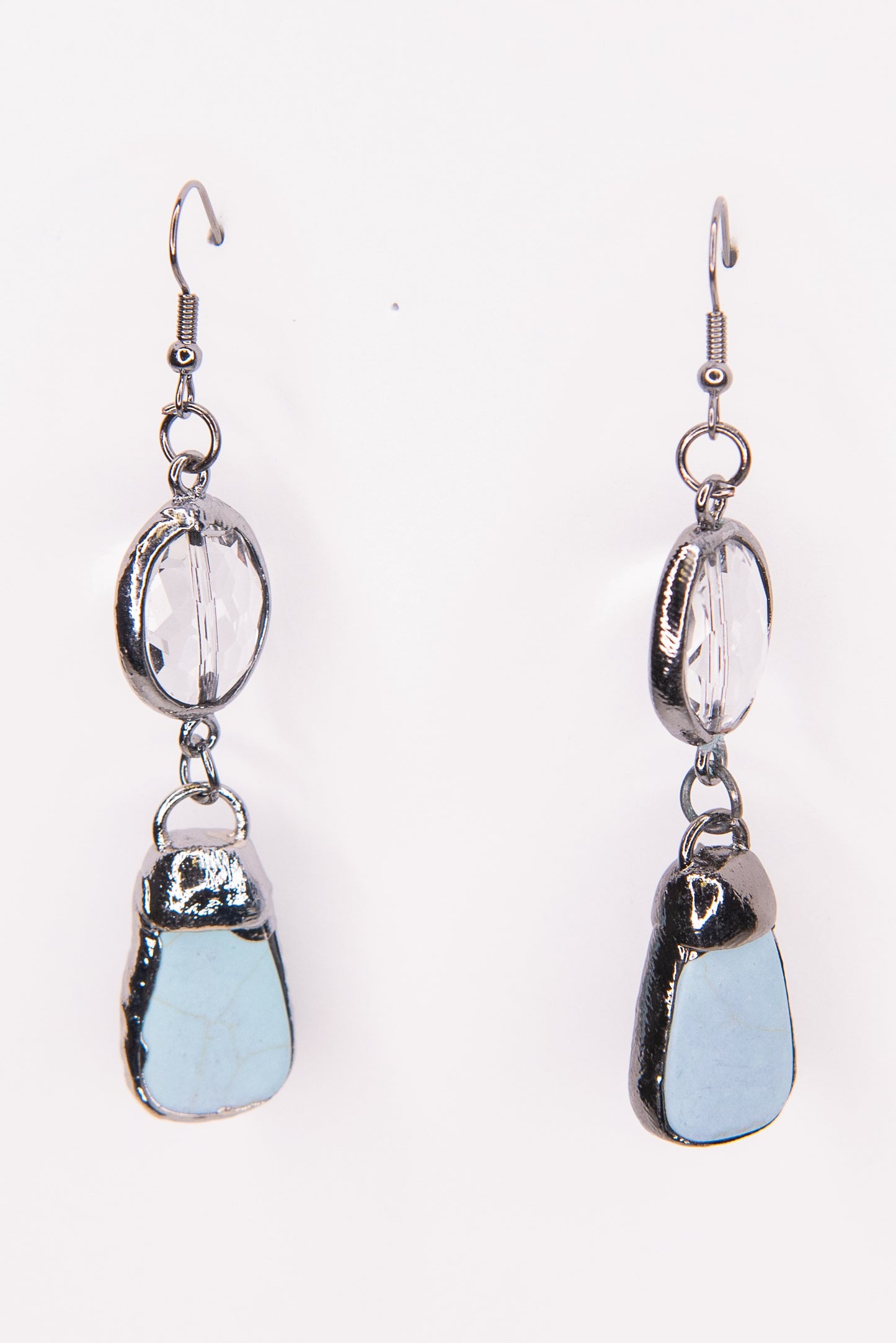 Soldered Blue Jade & Crystal Earrings