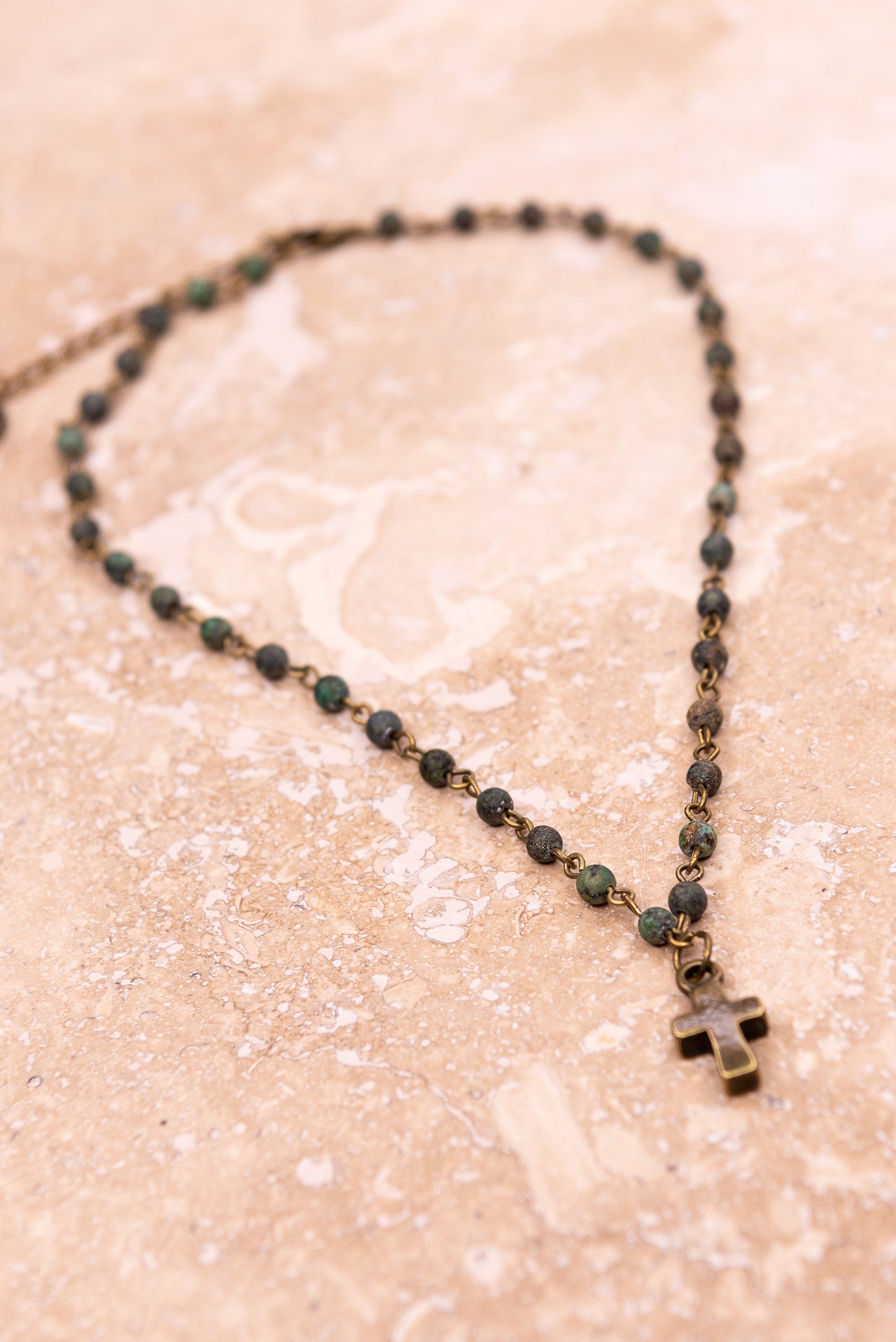 African Turquoise Bronze Cross Necklace