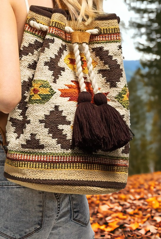 Textured Ethnic-Inspired Backpack Handbag