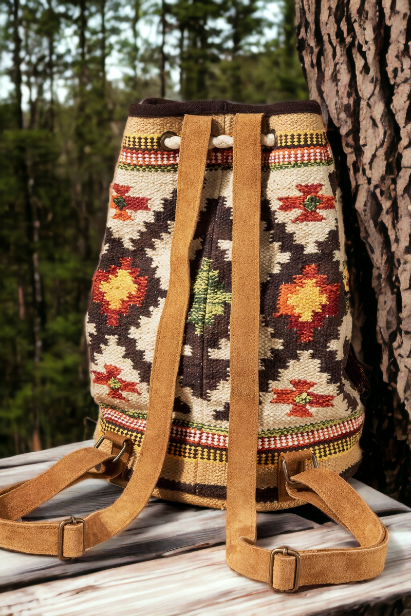 Textured Ethnic-Inspired Backpack Handbag