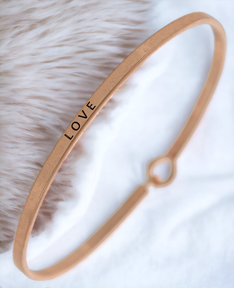 Rose Gold Stackable Engraved Love Hook Bangle Bracelet