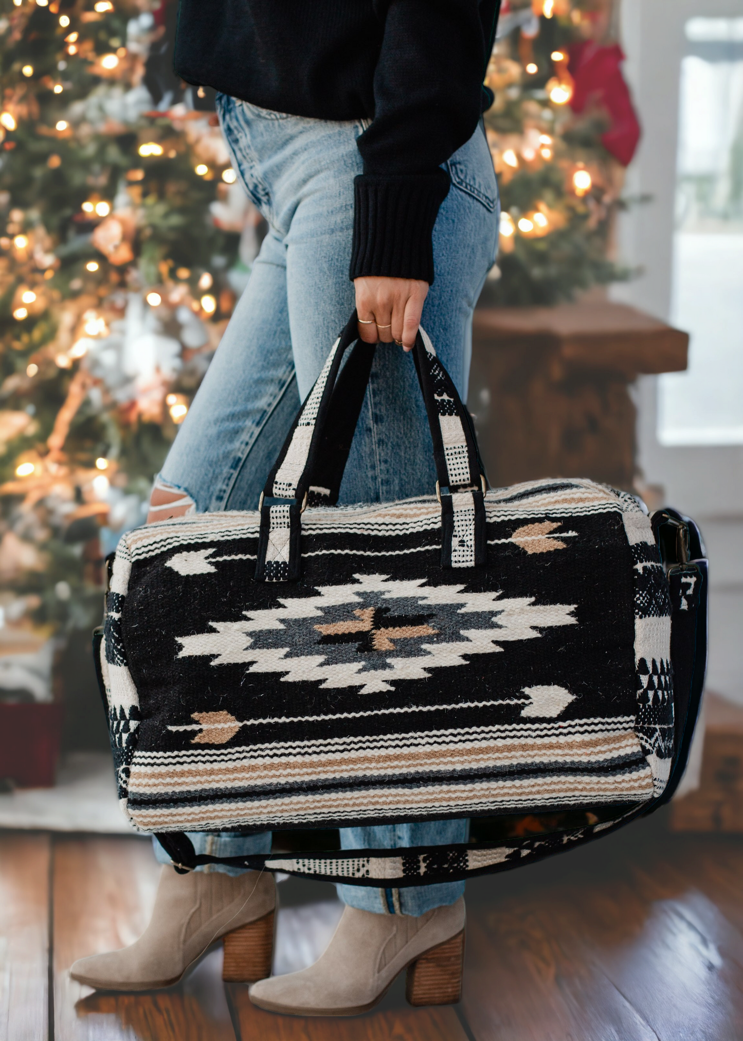 Black, White & Tan Aztec Duffel Bag