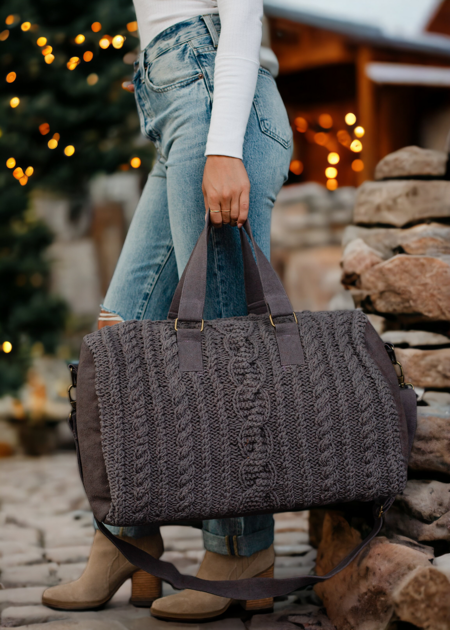 Dark Grey Textured Duffel Bag