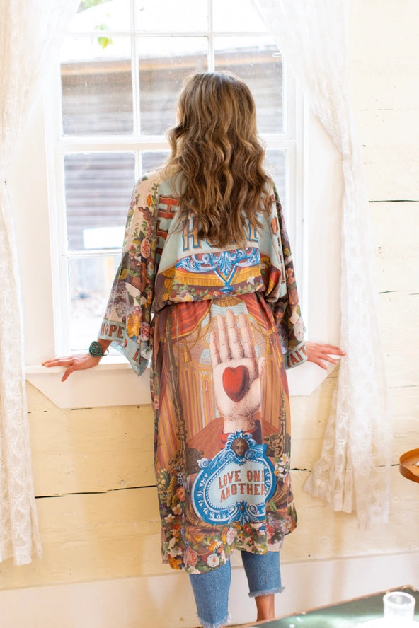 One Size Love Language Printed Long Duster Bamboo Kimono Robe