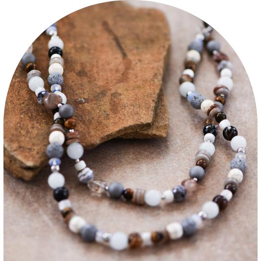 Double Strand Semi-Precious Stone Bead Necklace in Neutral Colors