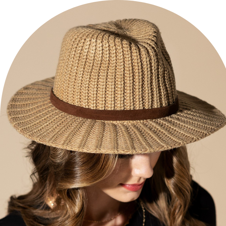 Taupe Thick Sweater Knit Panama Hat with Belt Band