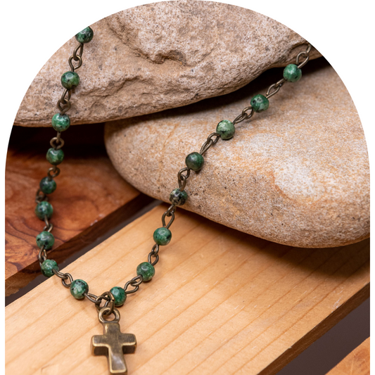 African Turquoise Bronze Cross Necklace