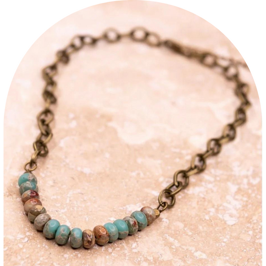 Imperial Jasper Beads on Bronze Chain Necklace