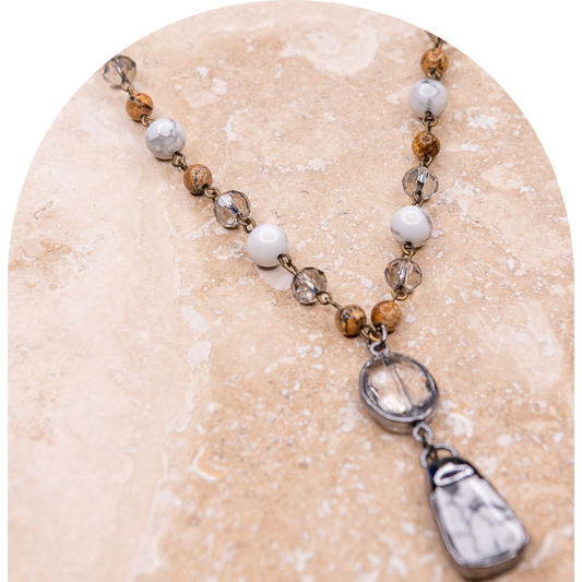 Soldered White Jasper Pendant with Crystals and Stones Necklace