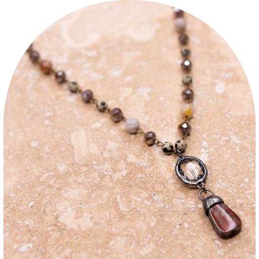 Soldered Bamboo Agate & Crystal Necklace