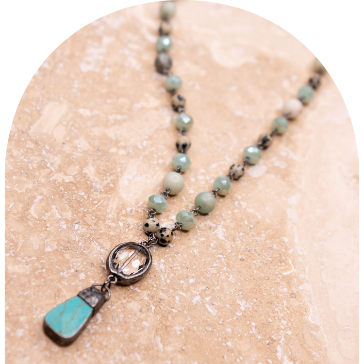 Soldered Blue Jade & Crystal Pendant Necklace