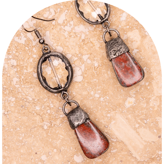 Soldered Bamboo Agate & Crystal Earrings