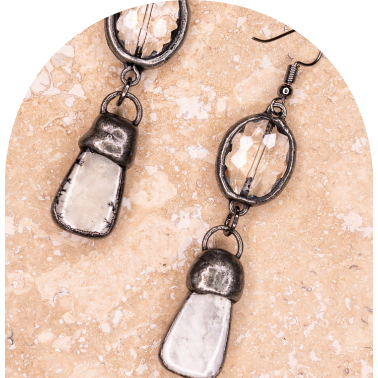 Soldered White Jasper & Crystal Earrings