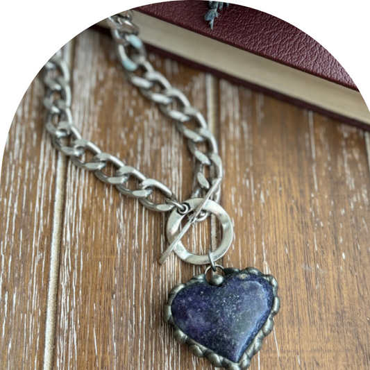 Genuine Sugilite Soldered Heart on Chunky Chain