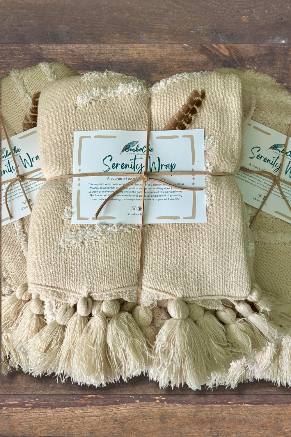 Cream Textured Knit Tassel Serenity Wrap