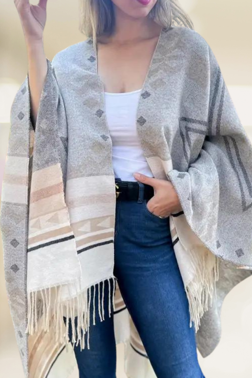 Serenity Wrap in Soft Tans and Light Grey Aztec