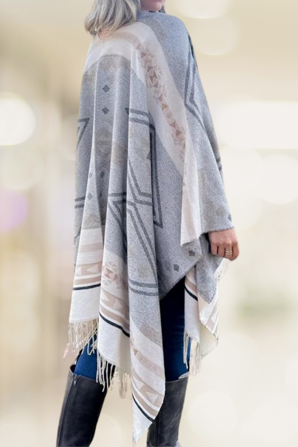 Serenity Wrap in Soft Tans and Light Grey Aztec