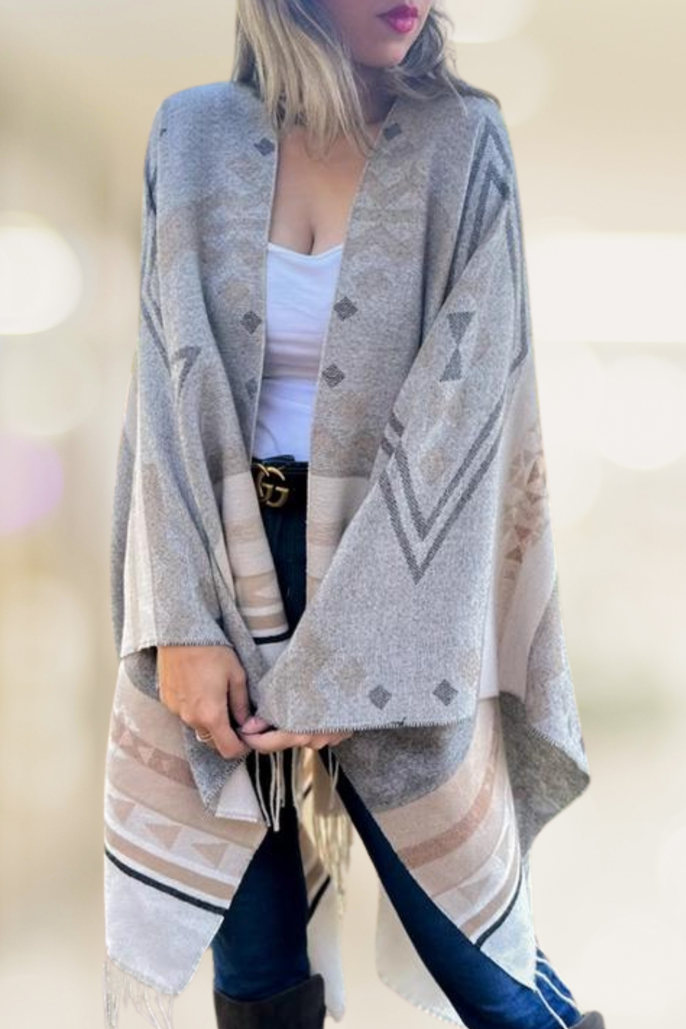 Serenity Wrap in Soft Tans and Light Grey Aztec