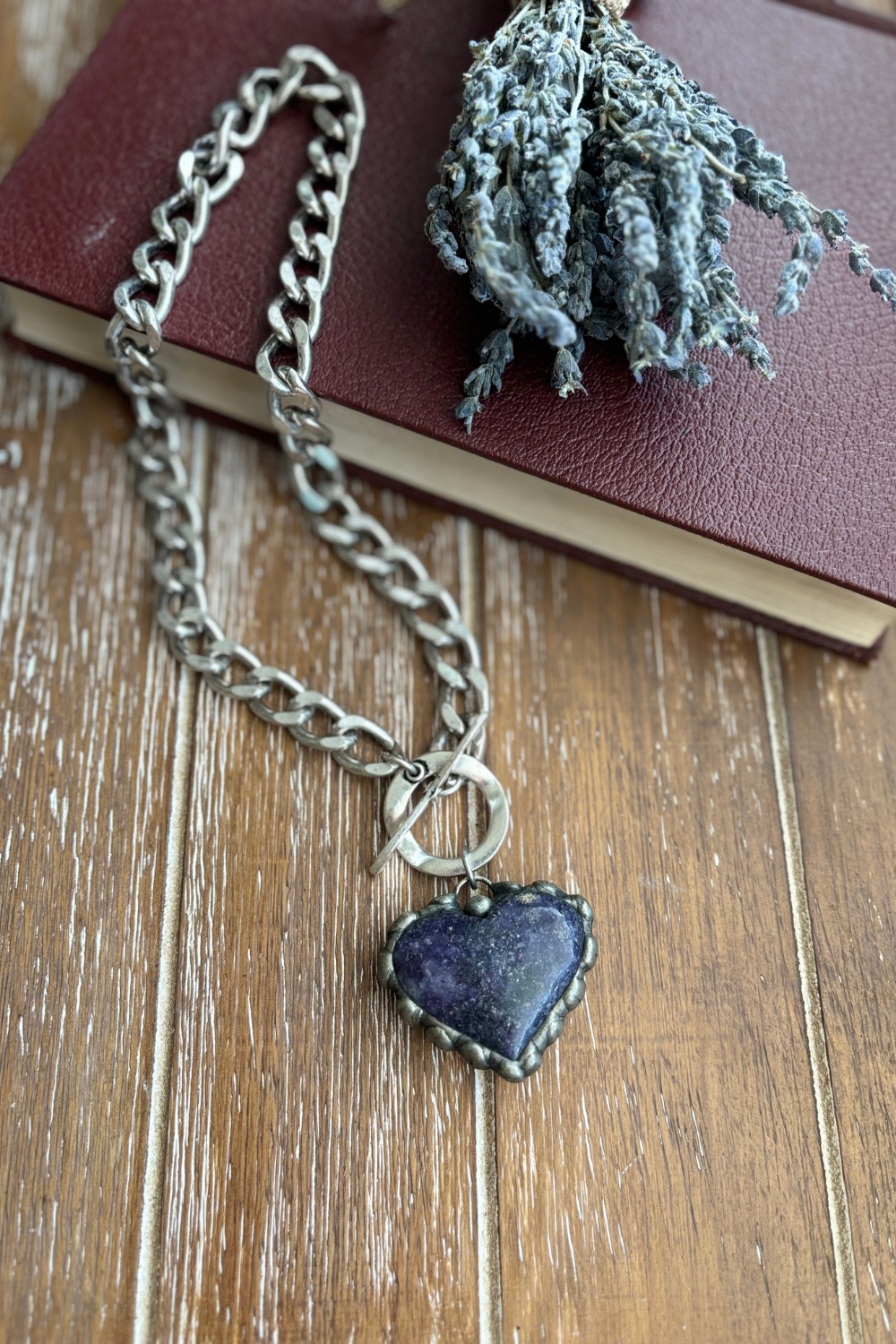 Genuine Sugilite Soldered Heart on Chunky Chain