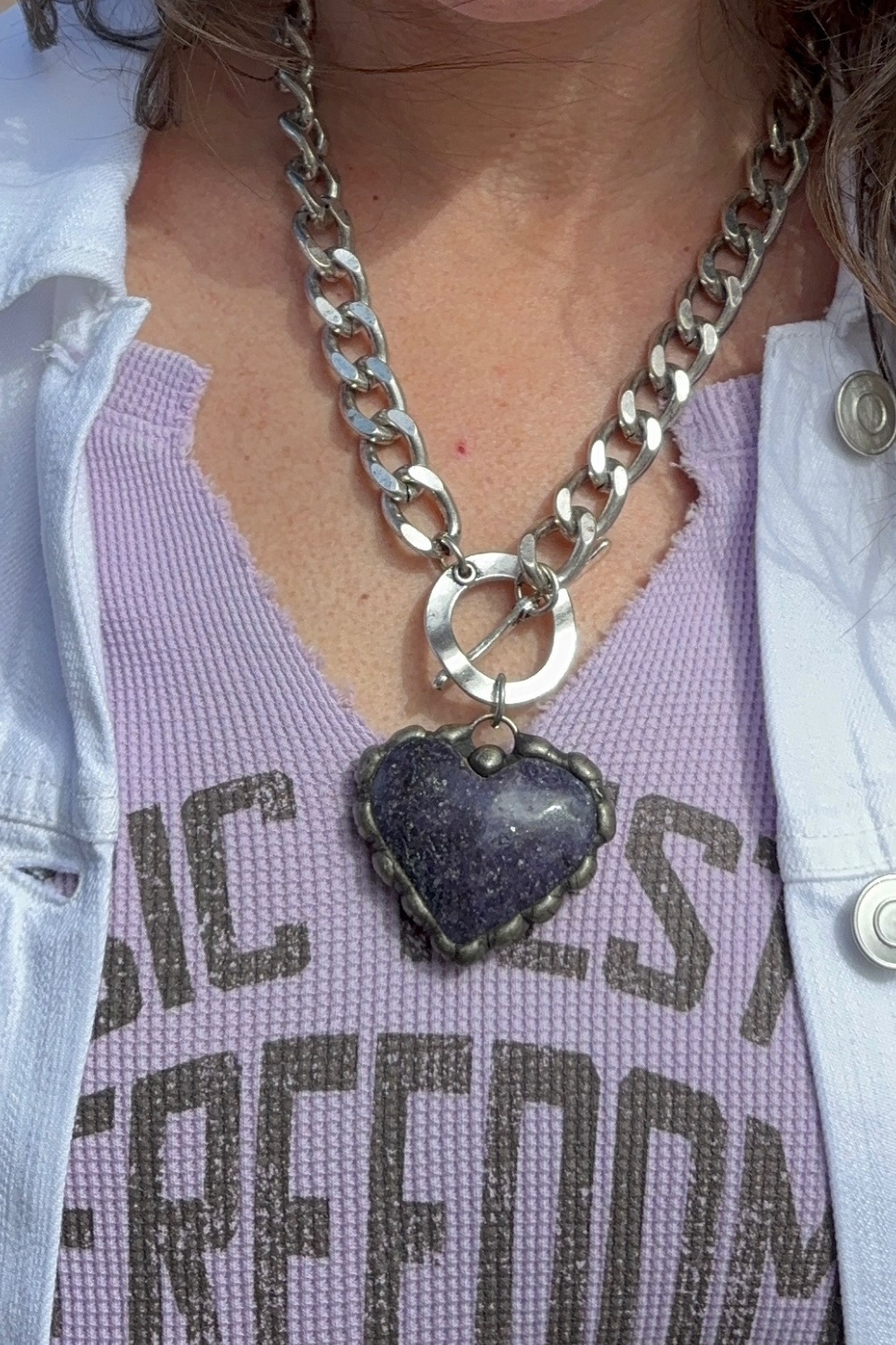 Genuine Sugilite Soldered Heart on Chunky Chain