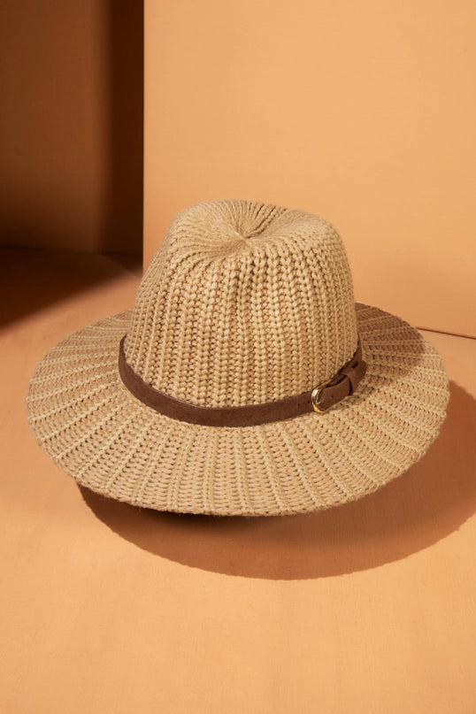 Taupe Thick Sweater Knit Panama Hat with Belt Band