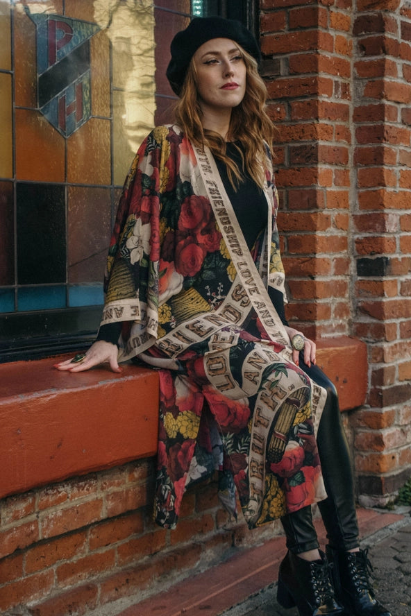 One Size Friendship Love and Truth Long Duster Bamboo Kimono Robe